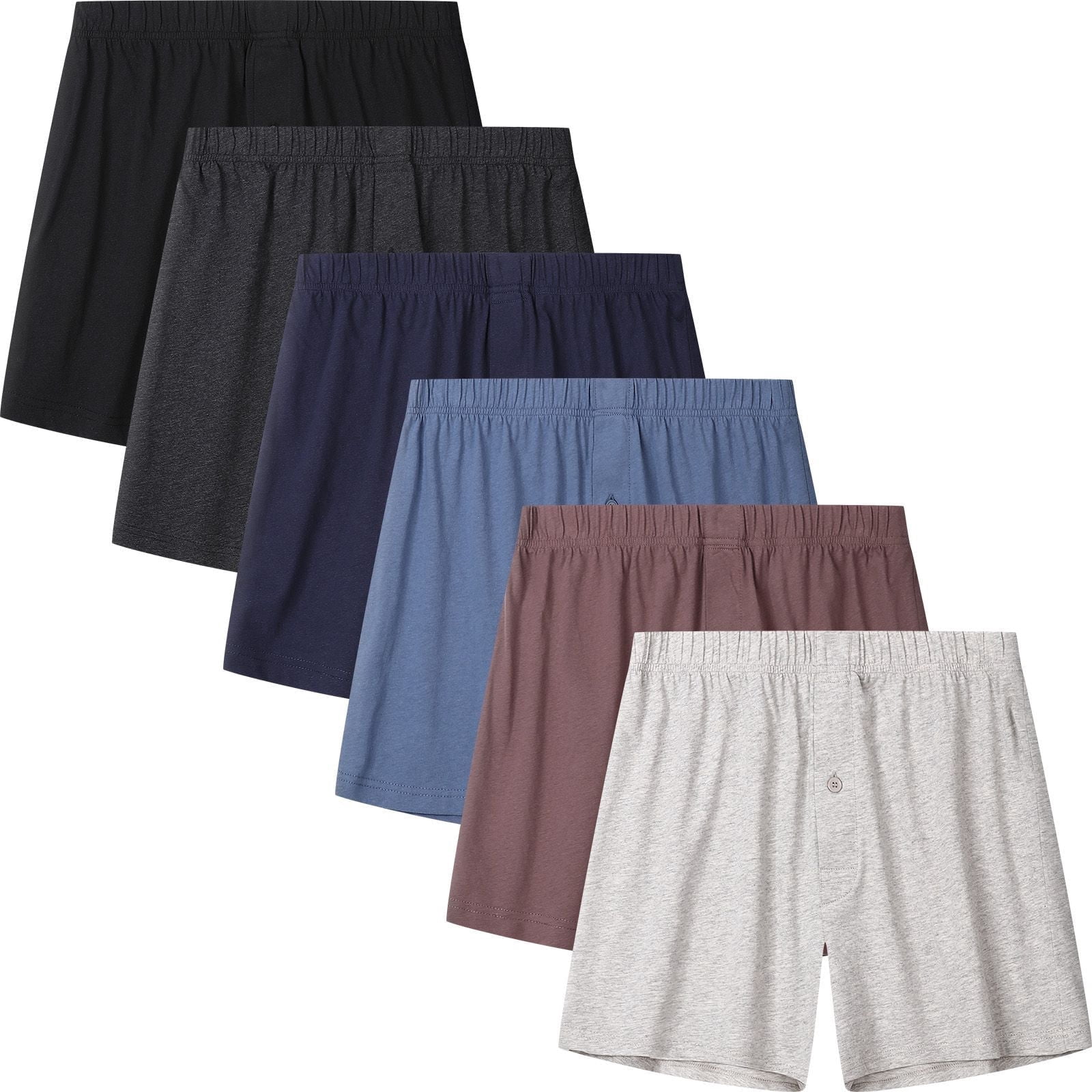 Onimisc Mens Boxer Shorts 100% Cotton Boxers Underwear Soft Knit Boxers for Men Tag-free Boxers with Button Fly, 6 Pack