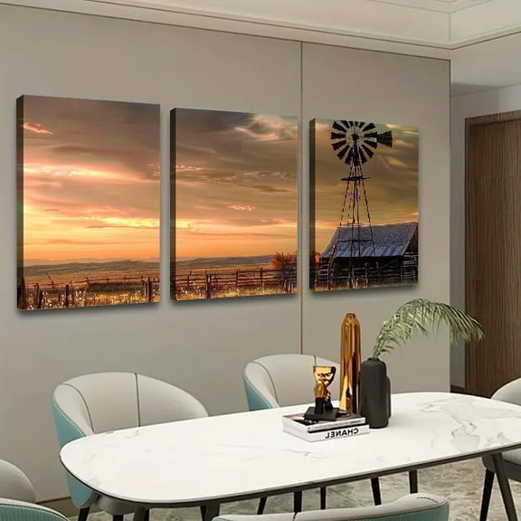 Shadudu Windmill Field Barn Canvas Wall Art Modern Prints Set of 3 16x24 Inches - Elegant Home and Office Decor 16x24x3pcs