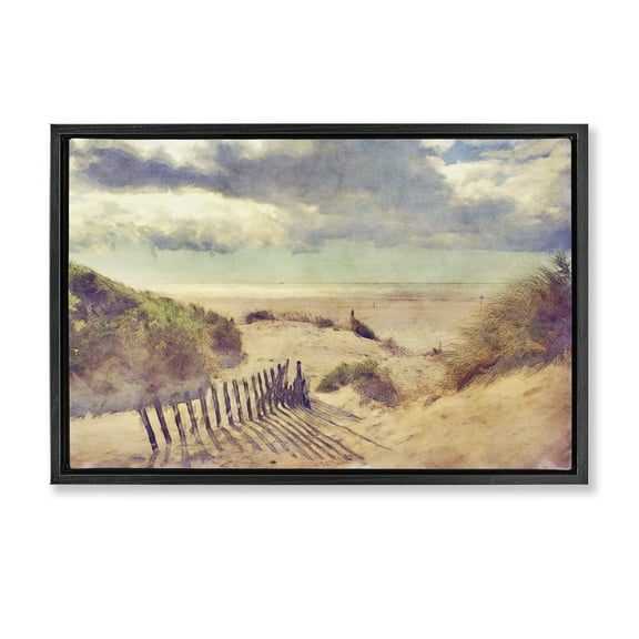 Stupell Industries Golden Sands Beach Landscape & Nature Painting Black Floater Framed Canvas Art Print Wall Art, 25 x 17