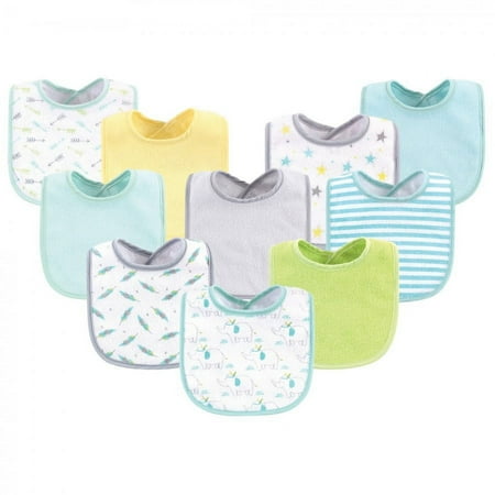 UPC: 0660168017472 | Luvable Friends Baby Cotton Terry Bibs 10pk  Neutral Elephant Stars  One Size