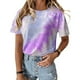 thumbnail image 3 of Camiseta de mujer Cuello redondo Manga corta Tie-dye Printed Casual Top, Morado, M kenally AP000470-07, 3 of 7