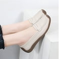 thumbnail image 4 of Miluxas Women's Casual Soft Leather Flats Shoes Comfortable Penny Loafers Slip-Ons Softsole Driving Walking Moccasins Boat Shoes Beige 7(39), 4 of 9