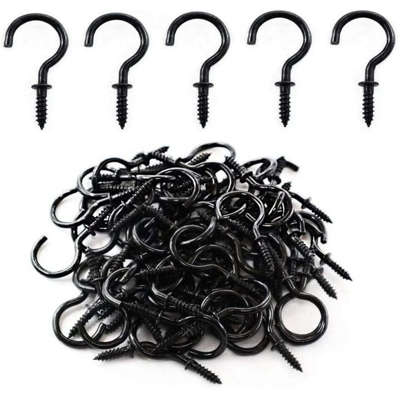 Black Ceiling Hooks 7/8'' Screw-in Light Hooks Hanging Cup Hooks 7/8 Inch (72 Pack)