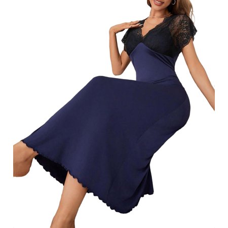 Elegant Colorblock V neck PJ Short Sleeve Navy Blue Womens PJ & Sleepshirts (Women s)