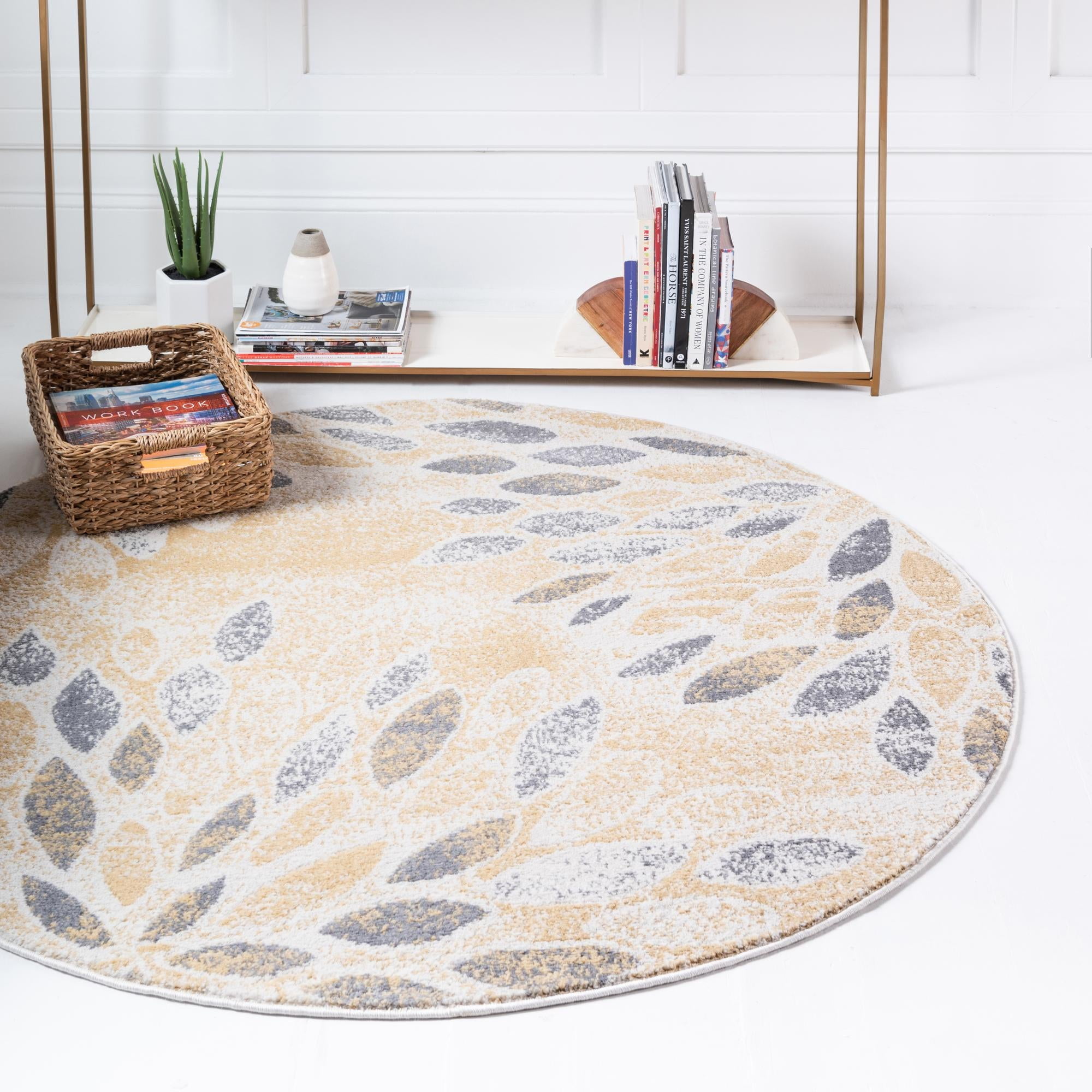 Charleston Collection Rug 5 Ft Round Yellow LowPile Rug
