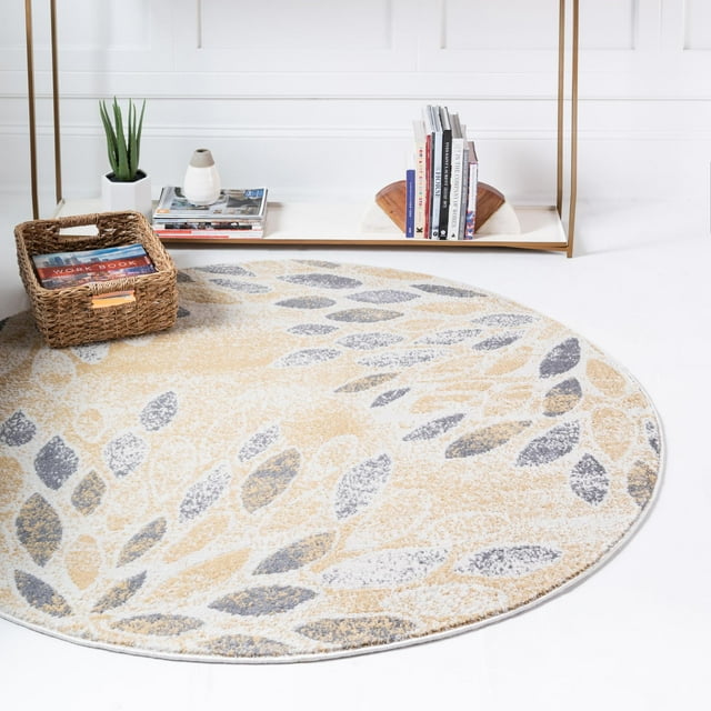 Charleston Collection Rug 5 Ft Round Yellow LowPile Rug