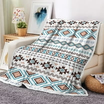 Aztec Blanket, Brown and Blue Boho Native Tribal American Throws Blankets, Southwest Geometric Vintage Flannel Soft Blanket Cover for Couch Chair Bed Outdoor Travel Decor, 50X60IN