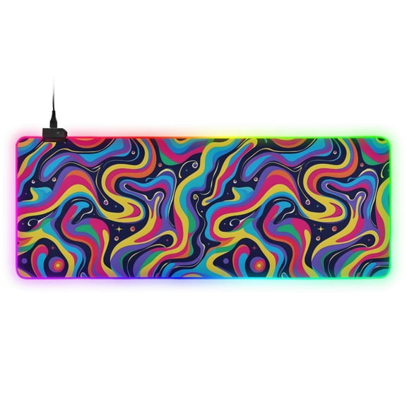 Large RGB Gaming Mouse Pad Led Glowing Mousepad Non-Slip Rubber Base 13 Light Modes 31.5x11.8 Vibrant Wavy Lines