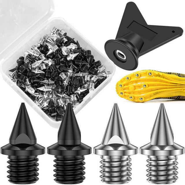 100 Pcs Pointes de Piste en Acier Résistantes à l'Usure Pointes de Chaussures de Sport Antidérapantes Légères avec Clé à Pointe pour Course Randonnée Saut en Hauteur Cross Country