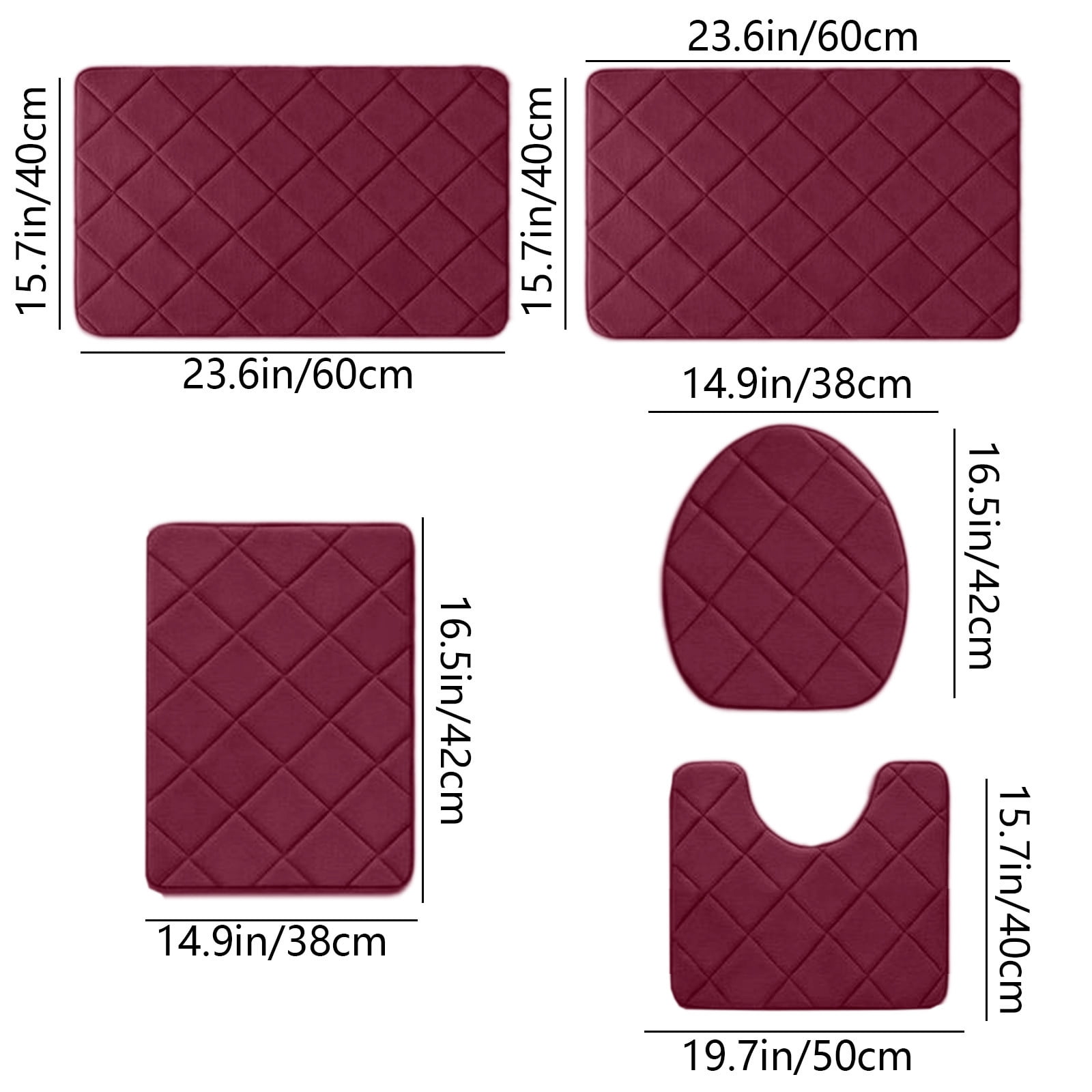 5-Piece Bathroom Rug Set with Thick Memory Foam Padding and Non-Slip Rubber Backing, Super Absorbent Washable Toilet Mats for Shower Tub Floor Home Decor Family Use