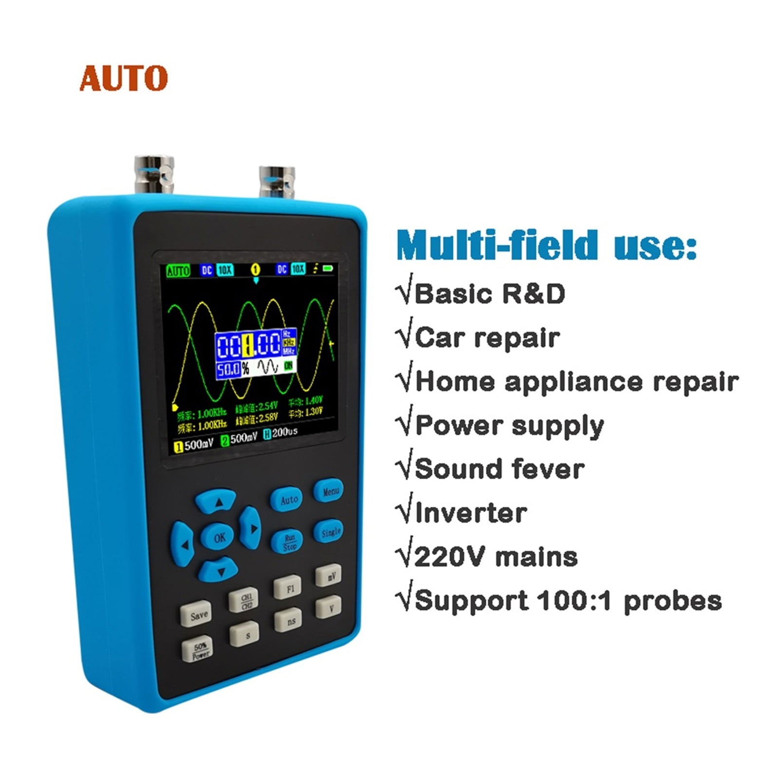 120M Bandwidth Portable Dual Channel Digital Oscilloscope 10mV Minimum Vertical Sensitivity FFT Spectrum Analysis Tools ,Professional Designed