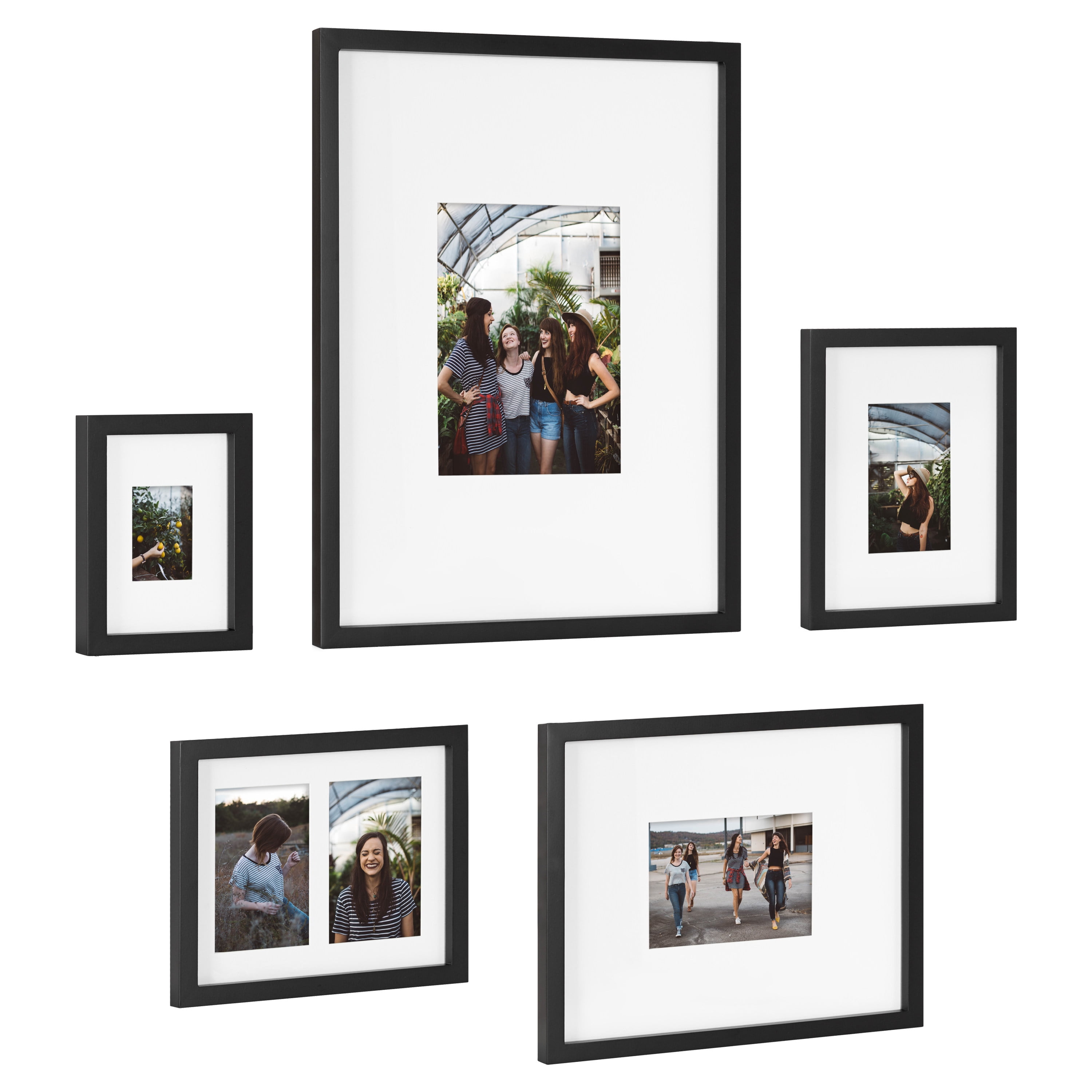 Kate and Laurel Gallery Transitional Frame Set, Set of 5, Black,  Sophisticated Picture Frame Collage With Multiple Sizes Included 