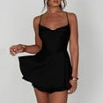 thumbnail image 4 of Riforla Women Summer Backless Short Romper Satin Mini Dress Cowl Neck Tie-Up Spaghetti Strap Jumpsuits Party Clubwear Dresses for Women Black S, 4 of 6