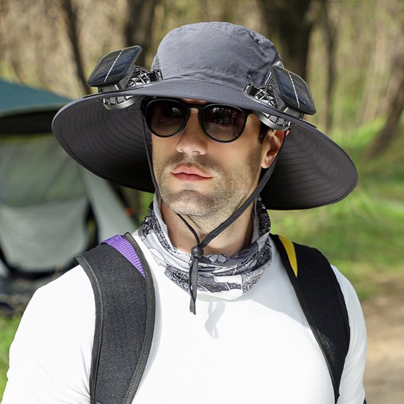 Rodiuiu 2Pcs Summer Hat with Dual Solar Fans USB Charging Wide Brim Outdoor Fishing Hat Breathable Cooling Sun Protection Hat
