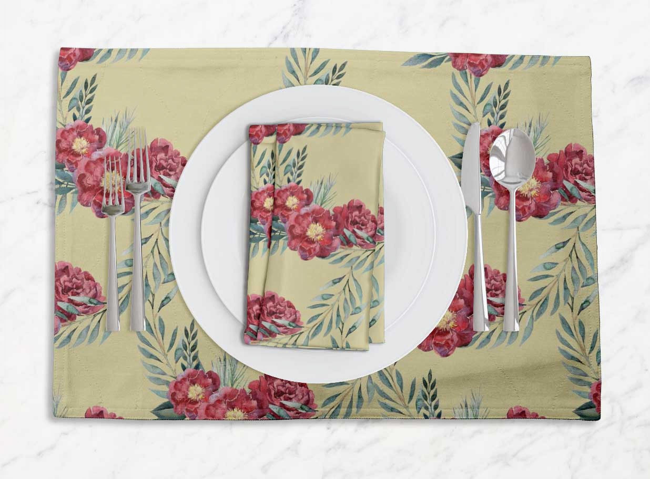 Details about   S4Sassy Leaves & Peony Floral Placemats & Napkins Table Decor Mats-FL-841C 