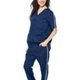 thumbnail image 3 of Dagacci Medical Uniform Unisex Men and Women V-Neck Top Straight Pants Athletic Trim Cotton Scrub Set (Navy,XL), 3 of 4