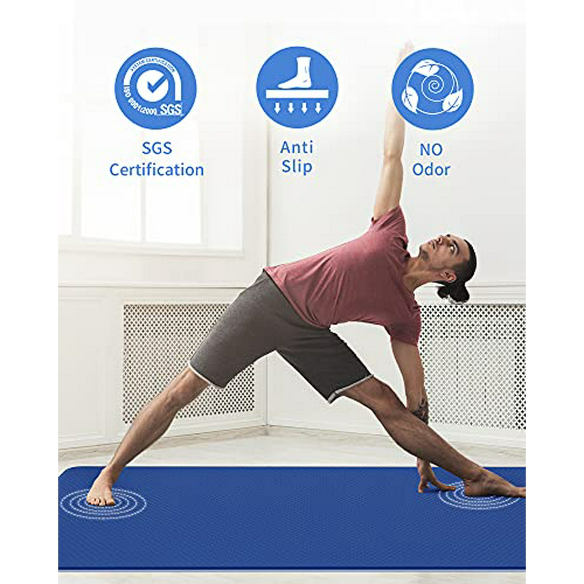 CAMBIVO Extra Wide Yoga Mat for Women and Men 72 x 32 x 1 4 Eco Friendly SGS Certified Large TPE Exercise Fitness Mat for Yoga Pilates Workout Blue Walmart