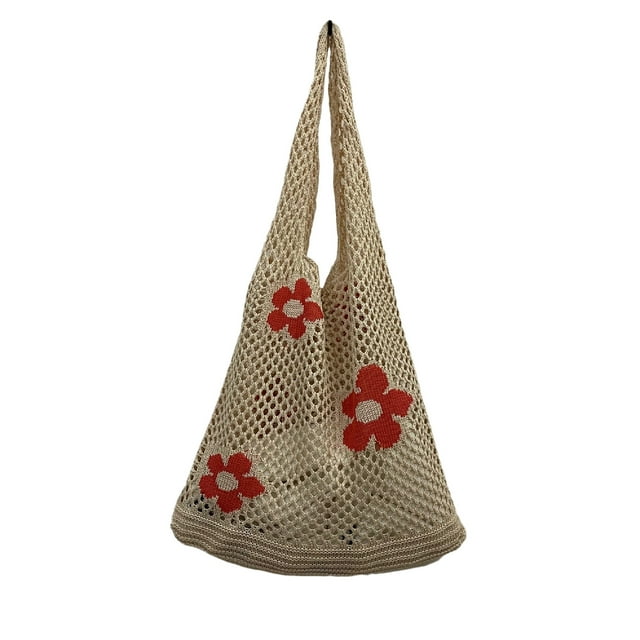 Bolso de mano de ganchillo para mujer, bolso de playa turístico, bolso Hobo estético, bolso de mano tejido de gran capacidad Rojo Verde