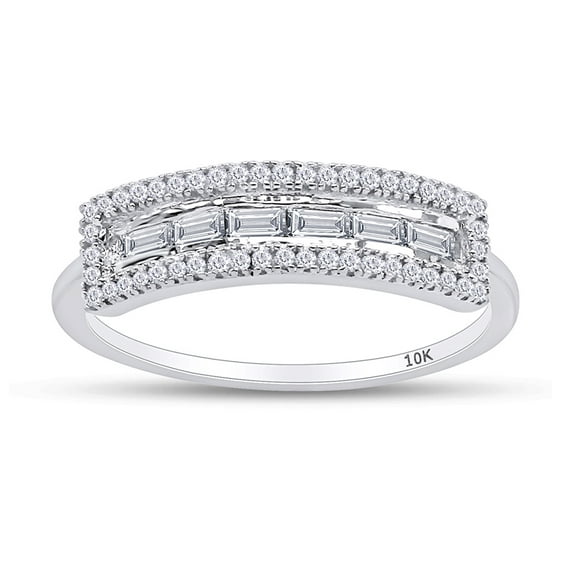2/5 Carat Baguette And Round Cut White Natural Diamond Horizontal Engagement Ring In 10k White Gold (I-J Color, I2-I3 Clarity, 0.44 Cttw) Ring Size-4.5