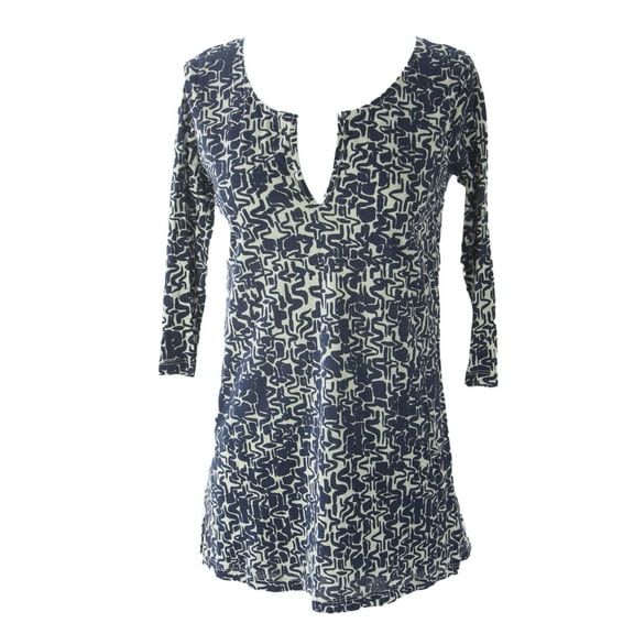 VELVET by Graham & Spencer Women's Print Mandarin Collar Tunic Small Cobalt