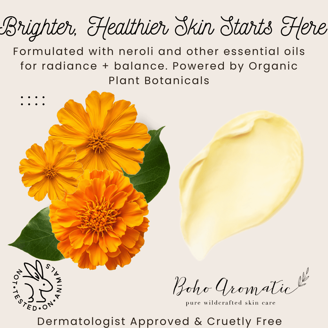 Boho Calendula Face Cream - Hydrating Moisturizer for Dry Skin, Vegan & Organic, 1.7 fl oz Glass Jar