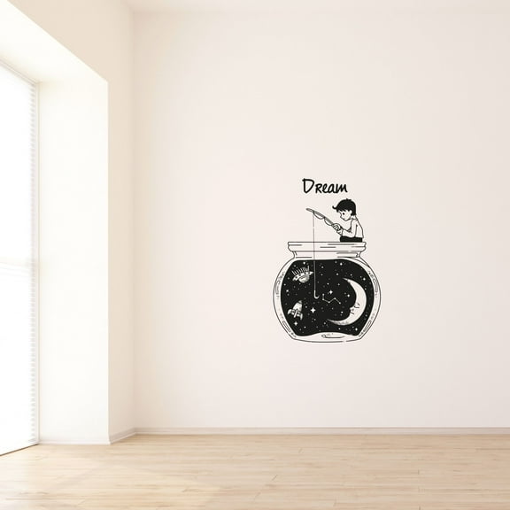 Dream - Cute Little Kid Star Fishing Galaxy Fishing Moon Stars Decor Vinyl Wall Art Wall Sticker Wall Decal Home Kids Recreational Fishing Bedroom Boys Girls Wall Decor Design Size (20x14 inch)