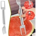 thumbnail image 3 of 2-in-1 Watermelon Slicer & Fork – Stainless Steel Fruit Cutter Tool for Watermelon, Mango, Pitaya – Portable for Camping, Picnics, Home, Parties – Effortless Cubes & No Mess, 3 of 6