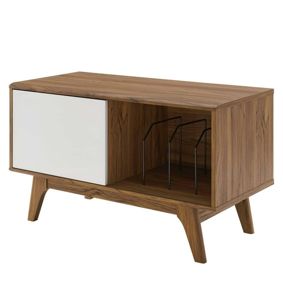 Sofa Side Table Display Stand, Wood, Brown Walnut White, Modern Contemporary Urban Design, Living Lounge Room Hotel Lobby Hospitality