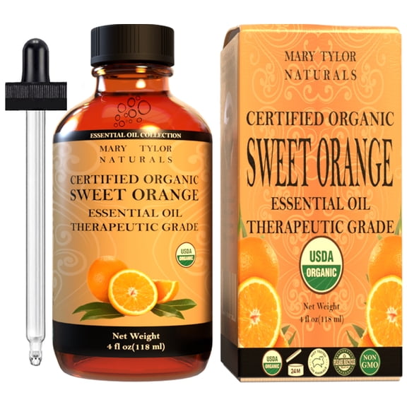 Organic Orange Essential Oil, Large 4 oz, USDA Certified Organic by Mary Tylor Naturals 100% Pure Essential Oil, Therapeutic Grade, Citrus sinensis