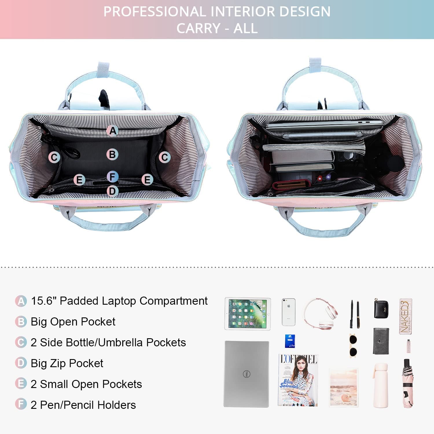 Lovevook Laptop Bag 15.6", Women Work Computer Bag Teacher Nurse Backpack Purse with USB, Waterproof Travel Backpack College Bookbag