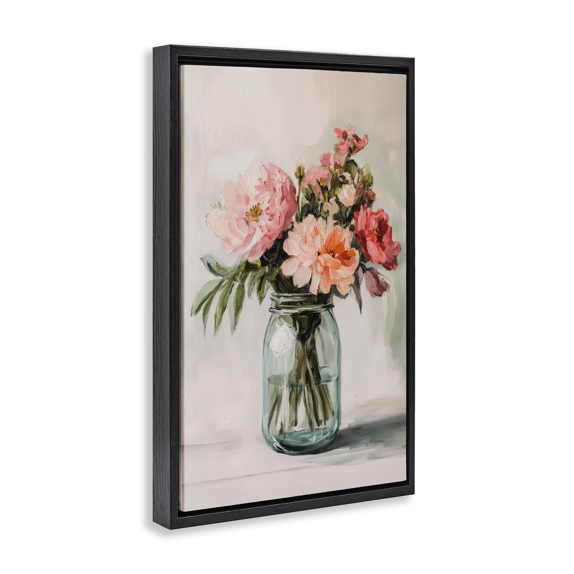 Stupell Industries Pink Flower Stems in Jar Black Framed Floater Canvas Wall Art, design by Petal Prints Design