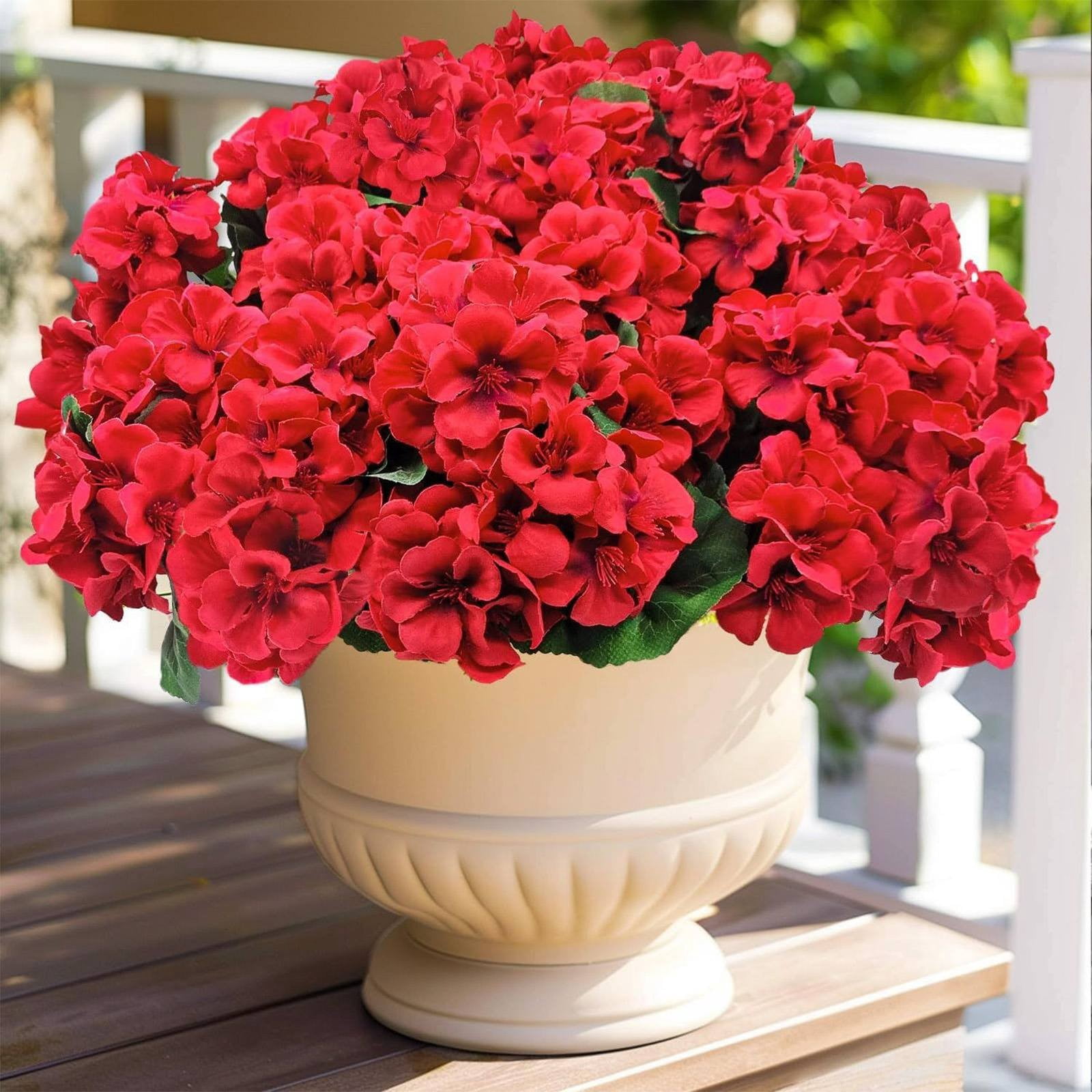 Sunxin Rose-Red Artificial Geranium Silk Fabric Flowersbundles Artificial Geranium Flowers for Outdoors Geranium Flowers Outdoor Garden Plants Faux Flower for Home Kitchen Table Centerpieces Decor