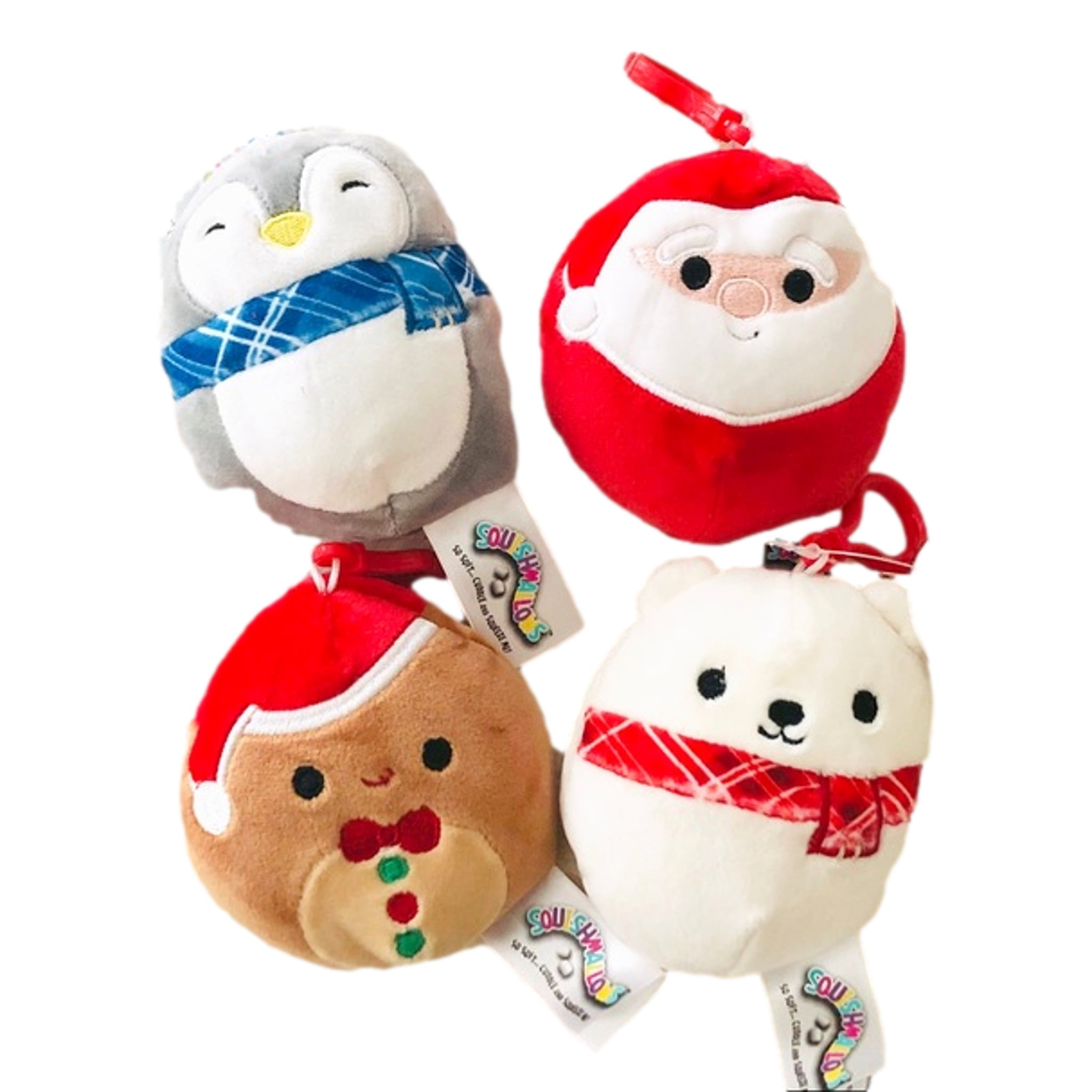 Squishmallow Clips Bundle (4 Pack, Penguin, Santa, Polar Bear