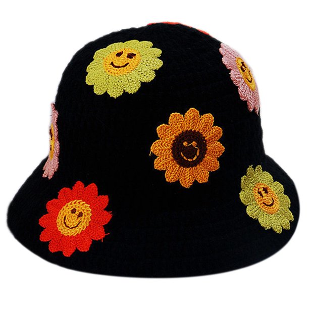 Sombrero de cubo de ganchillo floral de ganchillo Sombrero de ala ancha plegable multicolor Gorra fresca
