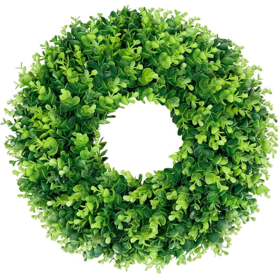 18'' Boxwood Wreath for Front Door – Artificial Green Farmhouse Wreath, Spring Summer Fall Winter DIY Decor, for Indoor Outdoor Year-Round Wedding Home Decorations