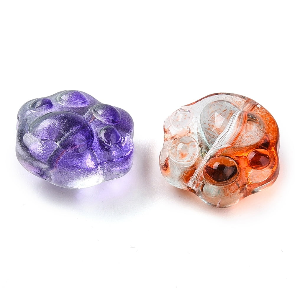 300pcs Transparent Glass Beads Cat Paw Gradient Color Mixed Color 13.5x15x8mm Hole: 1.2mm