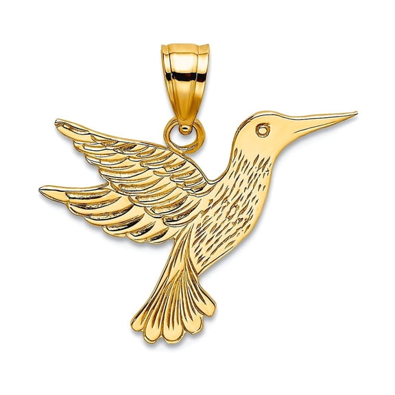 19mm 14k Gold Hummingbird High Polish and Engraved Charm Pendant Necklace for Women
