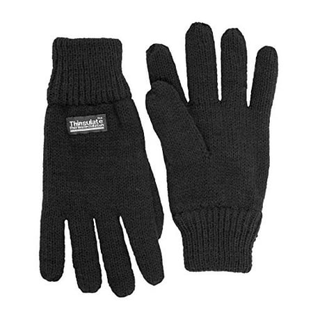 Hybrid Fleece Glove - SANREMO Unisex Kids Knitted Fleece Lined Warm Winter Gloves (7-14 Years, Black)