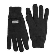 SANREMO Unisex Kids Knitted Fleece Lined Warm Winter Gloves (7-14 Years, Black)