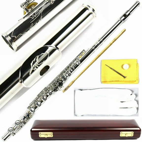 Italian Pads Engraved Design 16 Keys Close Hole Silver Plated Flute Wood Case