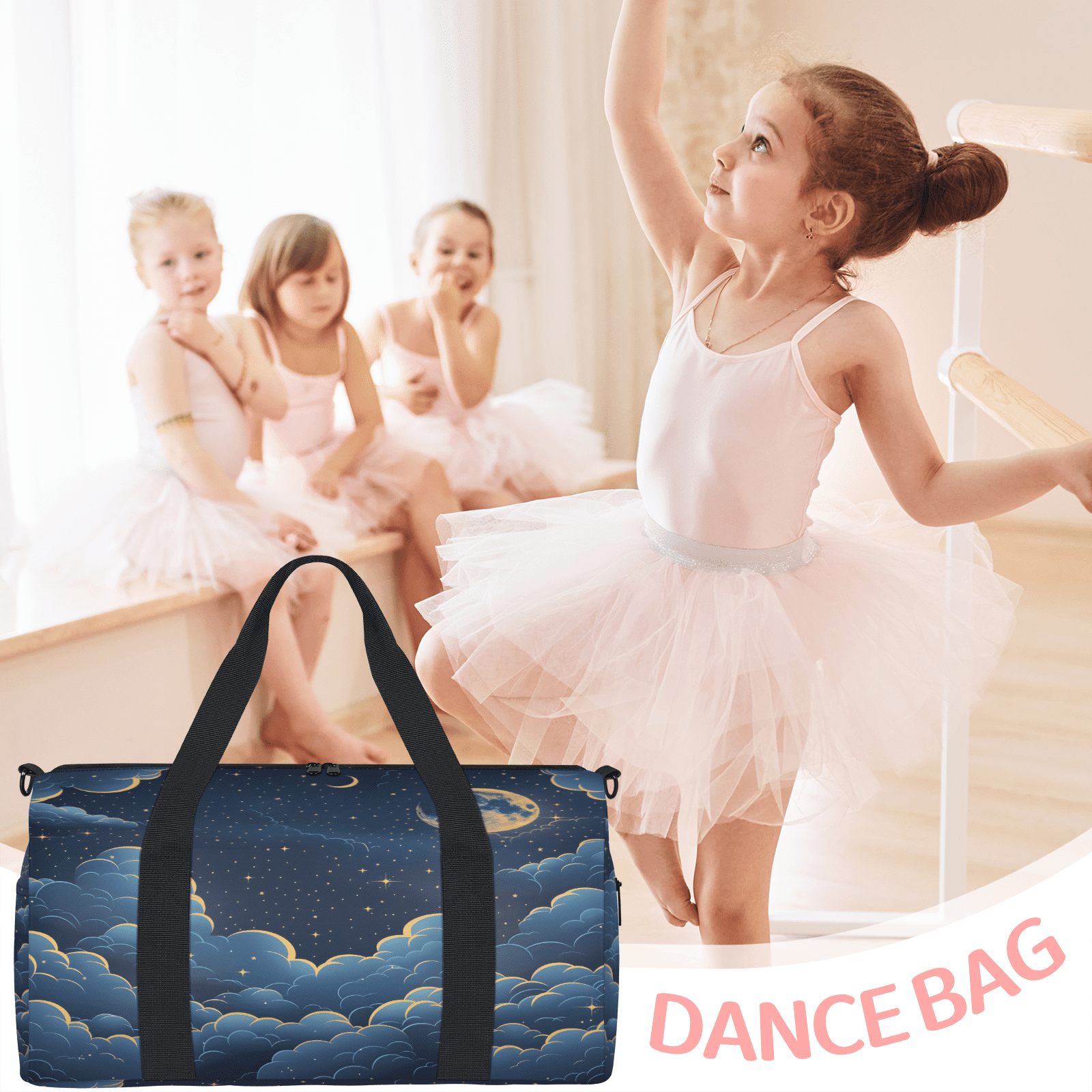 Herdesigns Space Galaxy Gym Bag for Women, Duffle Bag for Travel Sport, Moon Star Lightweight Waterproof Carry on Weekender Dance Yoga Workout Bags