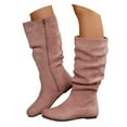 thumbnail image 3 of Xiaoxatg Women's Mid-Calf Boots Ladies Fashion Solid Color Suede Pleated Pile Boots British Style Flat Bottom Medium Boots 7 Pink, 3 of 8