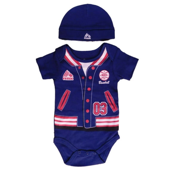 RBX Infant Boys 2-Piece Navy Blue & Red Baseball Bodysuit & Cap Set