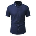 thumbnail image 1 of Blusa y camisa de manga corta con cuello vuelto para hombre, estilo informal de negocios, color liso, con solapa y botones, a la moda, de manga corta, 1 of 4