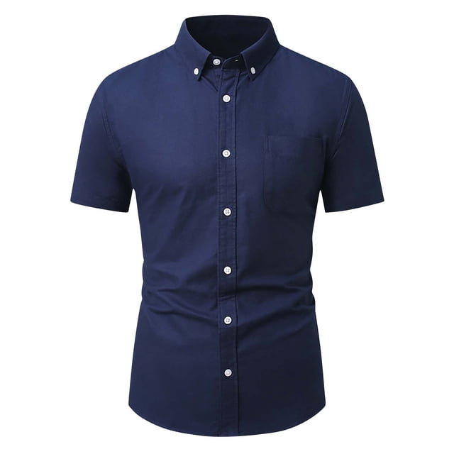 Blusa y camisa de manga corta con cuello vuelto para hombre, estilo informal de negocios, color liso, con solapa y botones, a la moda, de manga corta