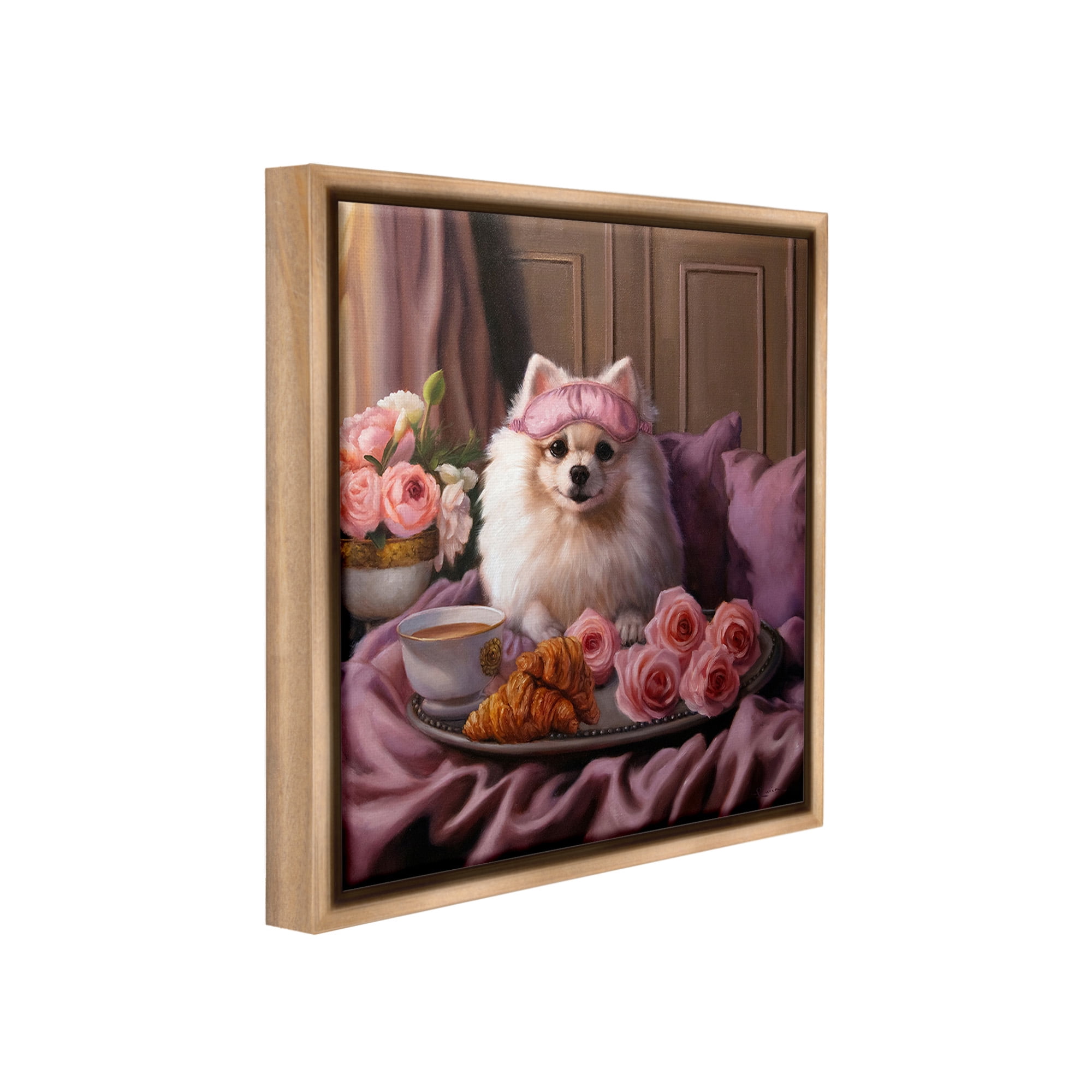Stupell Industries Breakfast in Bed Dog Animals & Insects Painting Brown Floater Framed Canvas Art Print Wall Art, 18 x 18