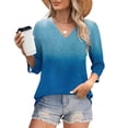 thumbnail image 2 of UAMVSH Women V-Neck T Shirts Trendy Gradient Printed 3/4 Sleeve Tunic Tops Casual Loose Fit Going out Dressy Blouses Summer Fall(Small,Blue), 2 of 7