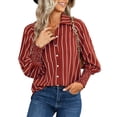 thumbnail image 1 of Camisa de mujer Camisa de manga larga suelta casual de moda de poliéster a rayas para principios de otoño, 1 of 6