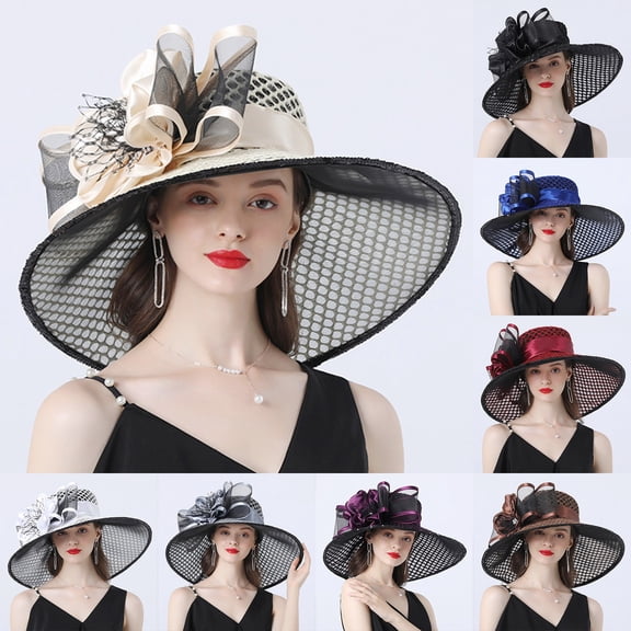 Kcolen Sun Hat for Women Tea Party Hats Elegant Women's Wide Brim Sun Hat for formal Events Wedding Guest and Garden Tea Party Occasions
