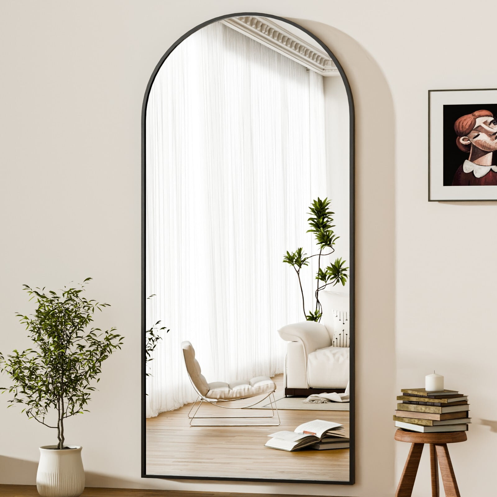 Easy4Home 76"x34" Arched Full Length Mirror Freestading Full Body Floor Mirror, Black